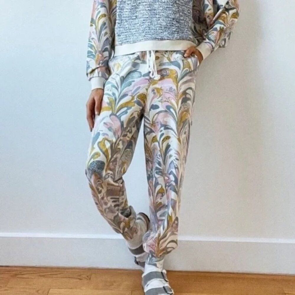 Anthropologie Saturday Sunday Flora Printed Joggers Tie Waist Colorful Sz XS
